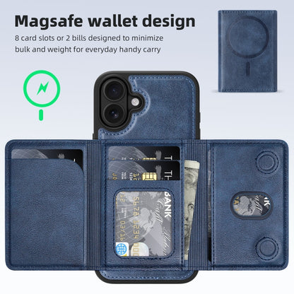 For iPhone 16 Shield Multi-functional MagSafe Card Bag Phone Case(Blue) - iPhone 16 Cases by buy2fix | Online Shopping UK | buy2fix