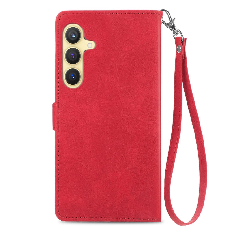 For Samsung Galaxy S25 5G Embossed Flower Zipper Leather Phone Case(Red) - Galaxy S25 5G Cases by buy2fix | Online Shopping UK | buy2fix