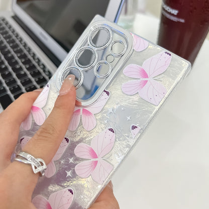 For Samsung Galaxy S25 5G Plating Texture Butterfly Wristband TPU Phone Case with Glitter Lens Film(Silver Butterflies HU6) - Galaxy S25 5G Cases by buy2fix | Online Shopping UK | buy2fix