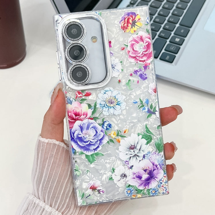 For Samsung Galaxy S25 5G Electroplating Flowers Plants Texture TPU Phone Case(Peony FL14) - Galaxy S25 5G Cases by buy2fix | Online Shopping UK | buy2fix