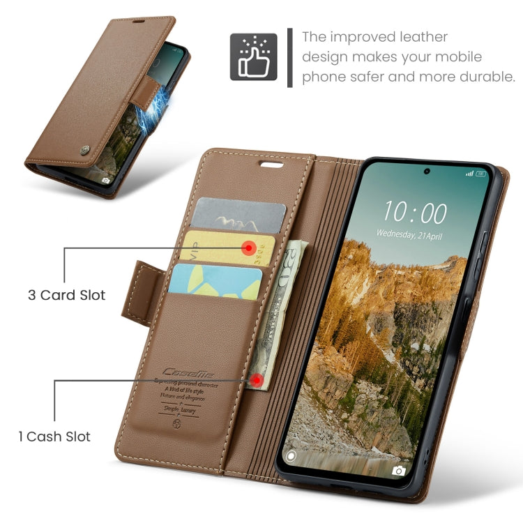 For Redmi Note 14 5G CaseMe 023 Butterfly Buckle Litchi Texture RFID Anti-theft Leather Phone Case(Brown) - Note 14 Cases by CaseMe | Online Shopping UK | buy2fix