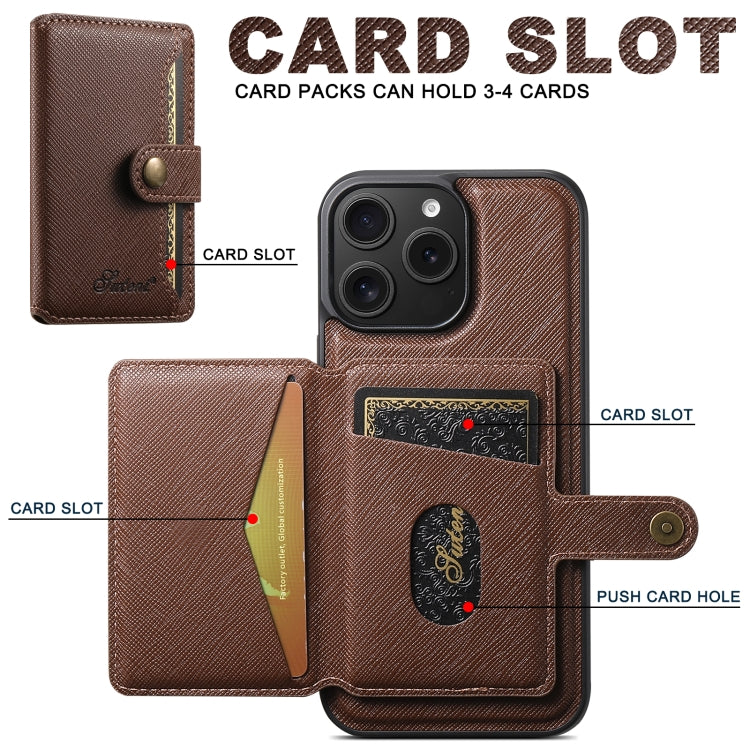 For iPhone 16 Pro Suteni H20 Cross-Grain MagSafe Horizontal Card Bag Back Phone Case(Brown) - iPhone 16 Pro Cases by Suteni | Online Shopping UK | buy2fix