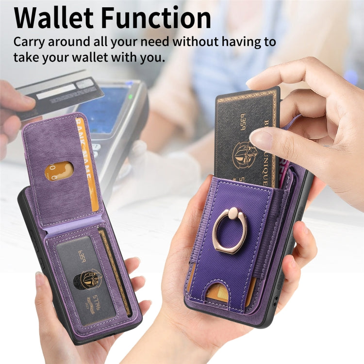 For Samsung Galaxy S25+ 5G Retro Splitable Magnetic Stand Card Bag Leather Phone Case(Purple) - Galaxy S25+ 5G Cases by buy2fix | Online Shopping UK | buy2fix