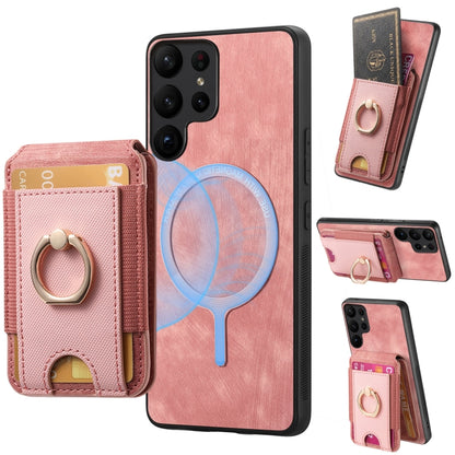 For Samsung Galaxy S25 Ultra 5G Retro Splitable Magnetic Stand Card Bag Leather Phone Case(Pink) - Galaxy S25 Ultra 5G Cases by buy2fix | Online Shopping UK | buy2fix