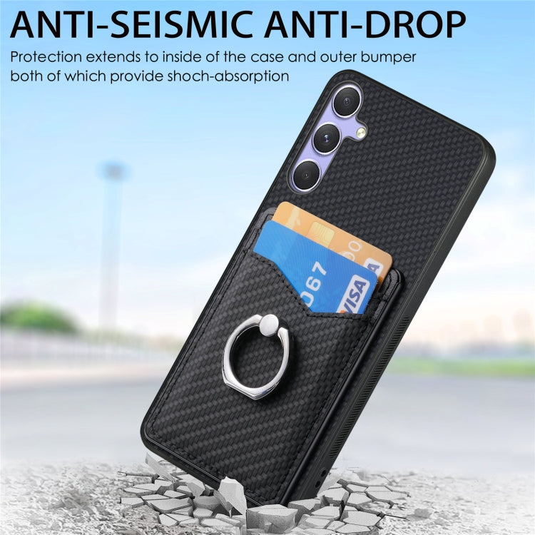 For Samsung Galaxy S25 Ultra 5G Carbon Fiber Card Wallet Ring Phone Case(Black) - Galaxy S25 Ultra 5G Cases by buy2fix | Online Shopping UK | buy2fix