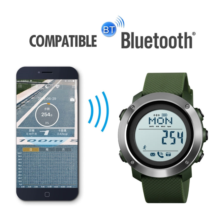 SKMEI 1511 Simple Bluetooth Men Smart Waterproof Compass Adult Smart Watch(Rubber Shell Army Green) - Sport Watches by SKMEI | Online Shopping UK | buy2fix