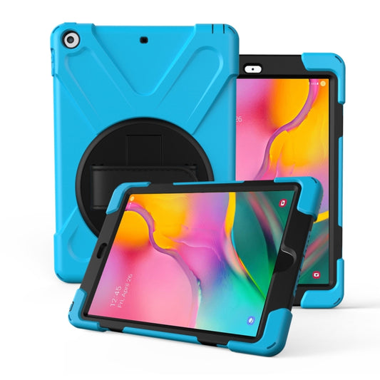 For Galaxy Tab A 10.1 （2019） T510/T515   360 Degree Rotation PC + Silicone Protective Case with Holder & Hand-strap(Light Blue) - Tab A 10.1 (2019) T510 / T515 by buy2fix | Online Shopping UK | buy2fix