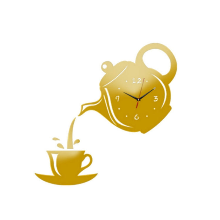 Creative DIY Acrylic Coffee Cup Teapot 3D Wall Clock Decorative Kitchen Wall Clocks Living Room Dining Room Home Decor Clock(Gold) - Wall Clock by buy2fix | Online Shopping UK | buy2fix