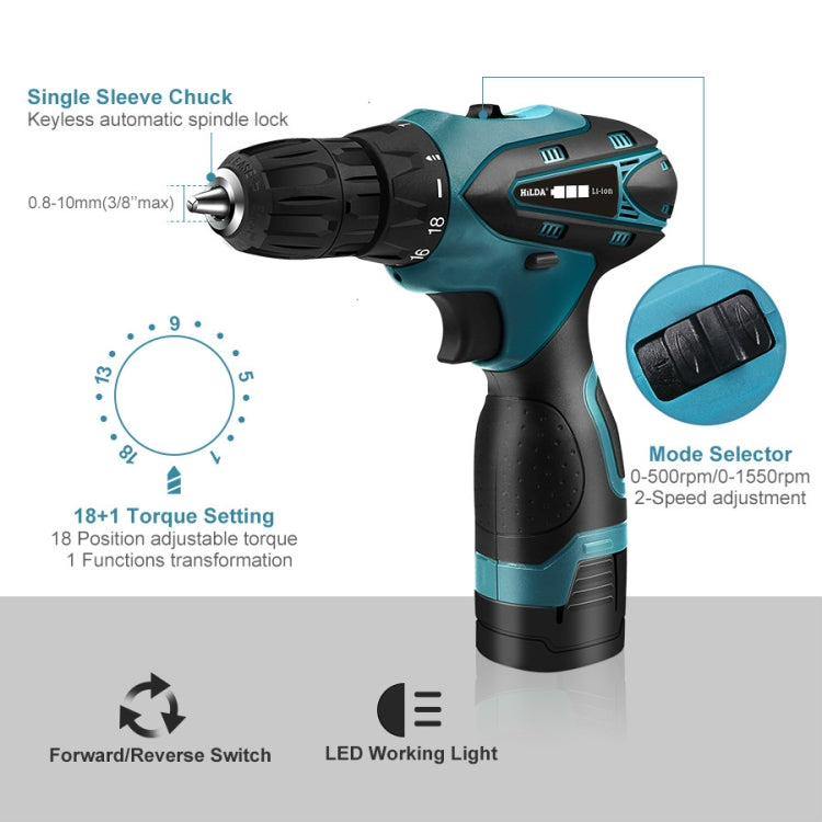 HILDA Electric Drill Cordless Screwdriver Lithium Battery Mini Drill Cordless Screwdriver Power Tools, EU Plug, Model:16.8V with Carton Box - Drill & Drill Bits by buy2fix | Online Shopping UK | buy2fix