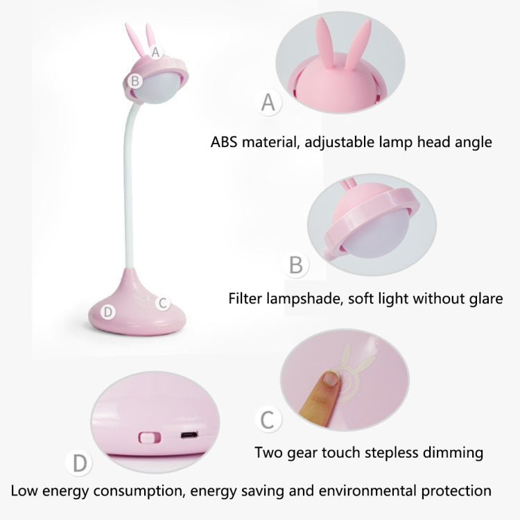 Rabbit Touch Desk Lamp USB Charging Eye Protection Creative Student Reading Bedroom Folding Bedside Light(Pink) - Desk Lamps by buy2fix | Online Shopping UK | buy2fix