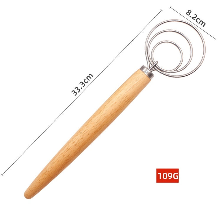 2 PCS 13 Inch Oak Handle Flour Mixer Dough Stainless Steel Mixing Rod Coil Whisk Three Circle Agitator - Gadgets by buy2fix | Online Shopping UK | buy2fix