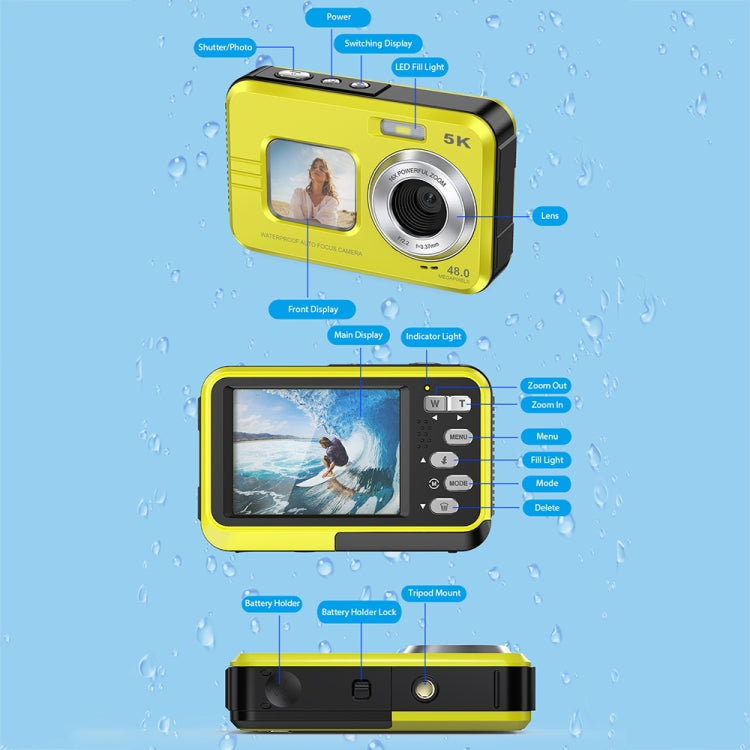 WDC901 3.5m Waterproof 48MP HD Dual Screen Outdoor Sports Digital Camera US Plug(Black) - Children Cameras by buy2fix | Online Shopping UK | buy2fix