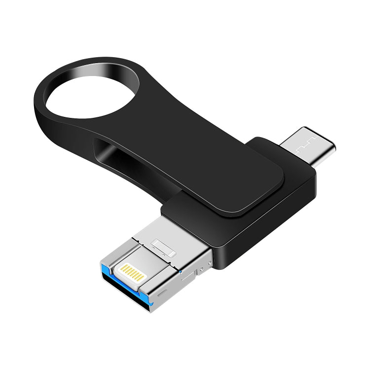 64GB USB 3.0 + 8 Pin + USB-C / Type-C 3 in 1 Mobile Computer Metal U-Disk(Black) - U Disk & Card Reader by buy2fix | Online Shopping UK | buy2fix