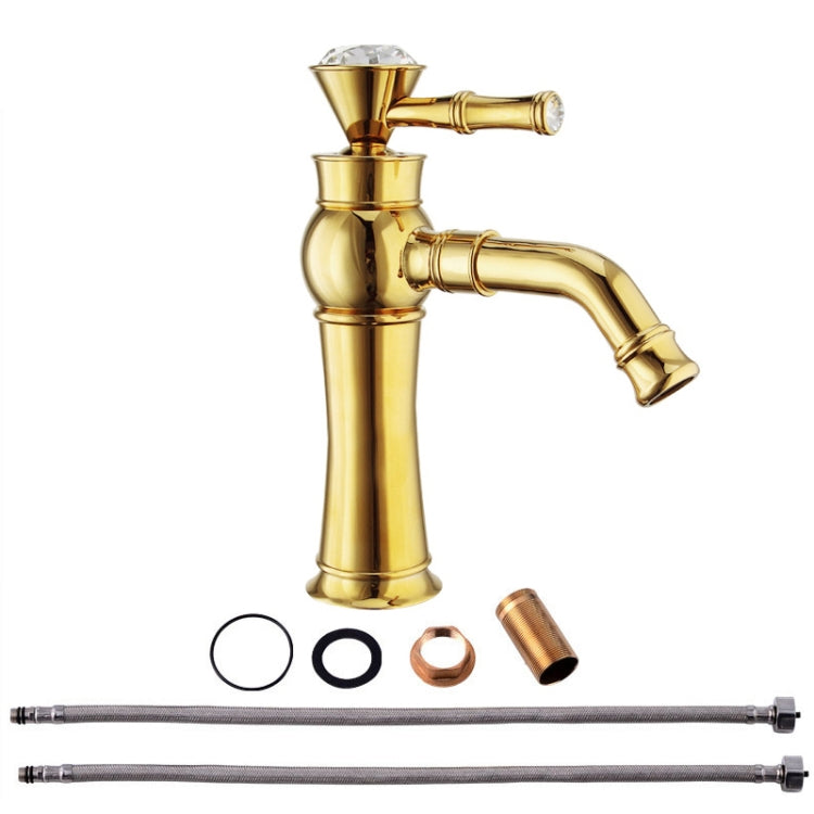 All Bronze Bathroom Basin Hot And Cold Water Faucet, Style: Gold Short Model+Water Inlet Pipe - Faucets & Accessories by buy2fix | Online Shopping UK | buy2fix