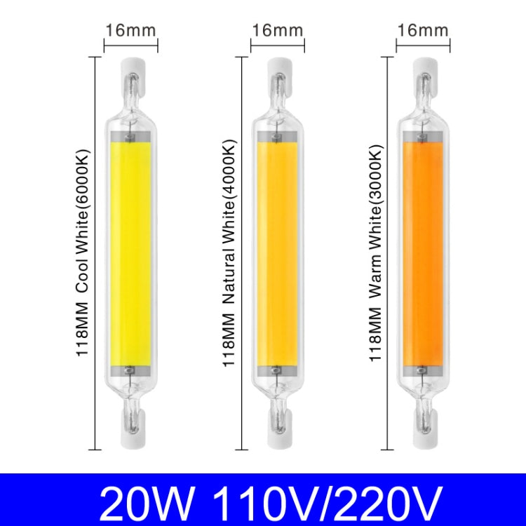 118mm 20W R7S LED COB Dimmer Glass Lamp Double-end Horizontal Plug-in Light(110V Natural White Light) - LED Blubs & Tubes by buy2fix | Online Shopping UK | buy2fix