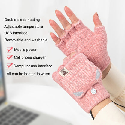 Winter Office USB Heating Warm Half Finger with Cover Gloves Heated Pad, Size: Free Size(Gray) - Safety Gloves by buy2fix | Online Shopping UK | buy2fix