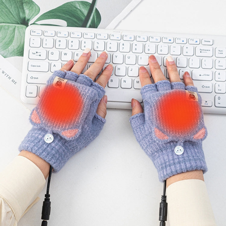 Winter Office USB Heating Warm Half Finger with Cover Gloves Heated Pad, Size: Free Size(Beige) - Safety Gloves by buy2fix | Online Shopping UK | buy2fix