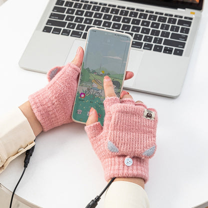 Winter Office USB Heating Warm Half Finger with Cover Gloves Heated Pad, Size: Free Size(Beige) - Safety Gloves by buy2fix | Online Shopping UK | buy2fix