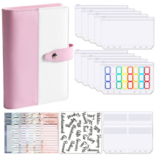 A6 Color Blocking Loose-Leaf Macaroon Notebook PU Cash Budget Handbook(Pink) - Notebooks by buy2fix | Online Shopping UK | buy2fix