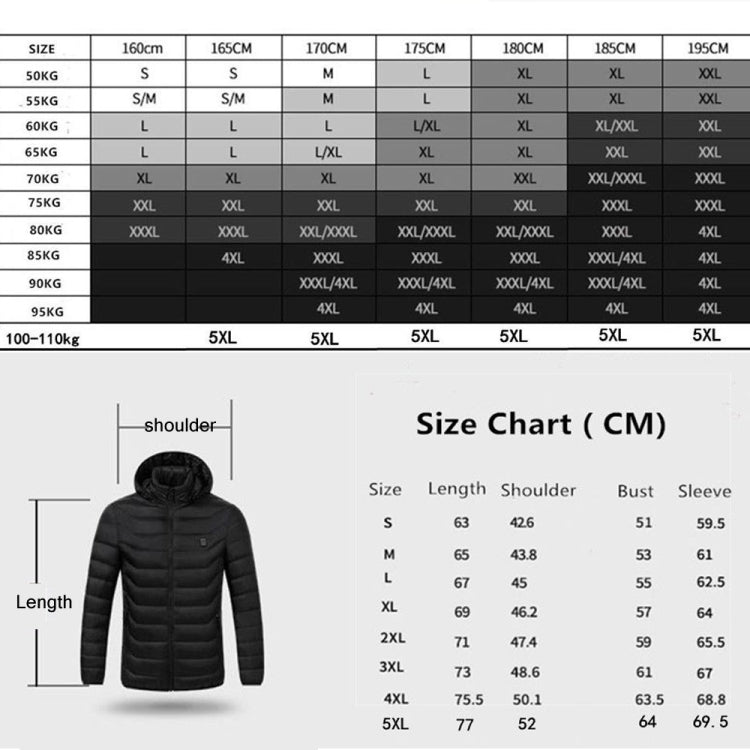 11 Zone Double Control Black USB Winter Electric Heated Jacket Warm Thermal Jacket, Size: XXXXL - Down Jackets by buy2fix | Online Shopping UK | buy2fix