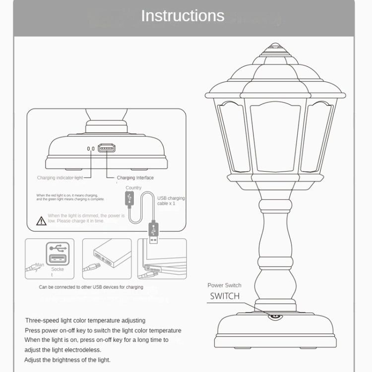 GIVELONG Retro Table Lamp USB Charging Small Night Light, Style: 321-6 White - Bedside Light by GIVELONG | Online Shopping UK | buy2fix