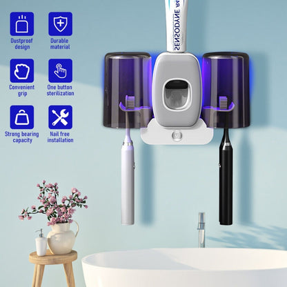 Couple Wall Mounted Toothbrush Holder Automatic Squeeze Toothpaste Device,Spec: Disinfection Type White - Toothpaste Squeezing Device by buy2fix | Online Shopping UK | buy2fix