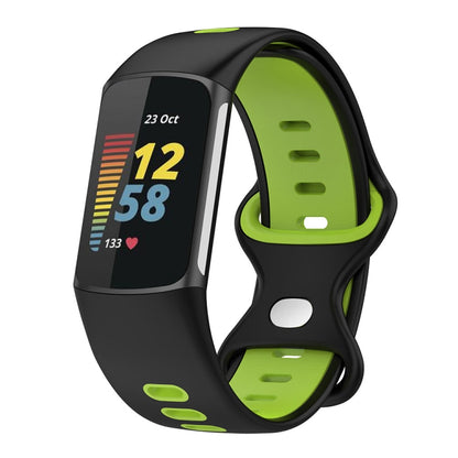 For Fitbit Charge 5 Smart Watch Sports Waterproof Two-Color Silicone Band(Black Green) - Watch Bands by buy2fix | Online Shopping UK | buy2fix