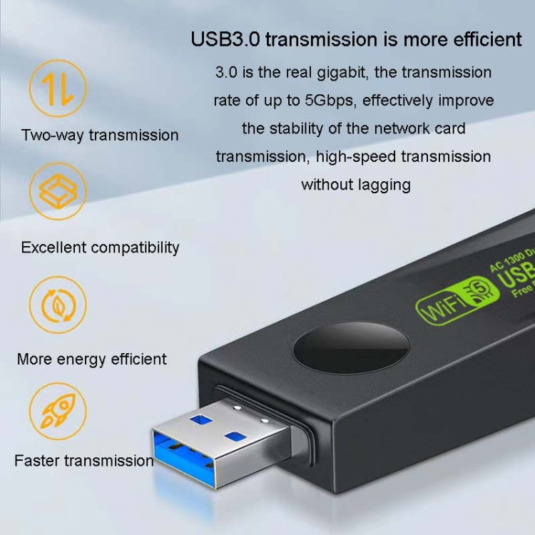 1300Mbps Wireless Network Card Gigabit Dual Band 5G Driverless Computer USB Network Card, Scope: 1300m - USB Network Adapter by buy2fix | Online Shopping UK | buy2fix