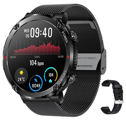 T30 1.6-inch Outdoor Sports Waterproof Smart Music Bluetooth Call Watch, Color: Black Net+Silicone - Smart Watches by buy2fix | Online Shopping UK | buy2fix