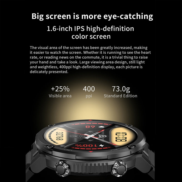 T30 1.6-inch Outdoor Sports Waterproof Smart Music Bluetooth Call Watch, Color: Black Steel+Silicone - Smart Watches by buy2fix | Online Shopping UK | buy2fix