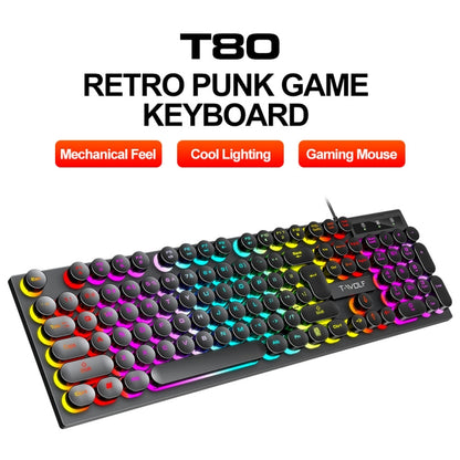 T-WOLF T80 104-Keys RGB Illuminated Office Game Wired Punk Retro Keyboard, Color: White - Wired Keyboard by T-WOLF | Online Shopping UK | buy2fix