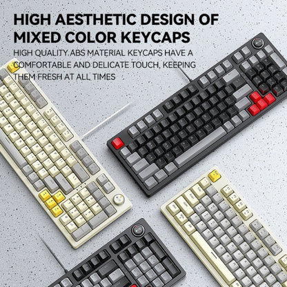 T-WOLF T50 97-keys RGB Luminous Color-Matching Game Mechanical Keyboard with Knob, Color: White B - Wired Keyboard by T-WOLF | Online Shopping UK | buy2fix