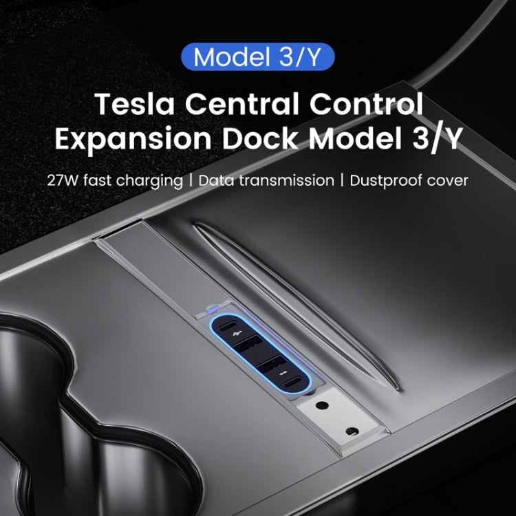 For Tesla Model 3/Y Center Control Type-C Multi-Port Fast Charging USB HUB Docking Station, Model: Dual Wire Gray - DIY Modified Charger by buy2fix | Online Shopping UK | buy2fix