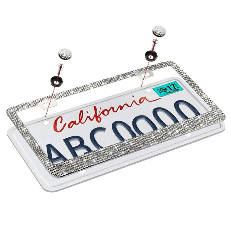 US Standard Stainless Steel License Plate Modified Frame With Diamonds, Color: Square Hole White Diamond - License Plate Covers & Frames by buy2fix | Online Shopping UK | buy2fix