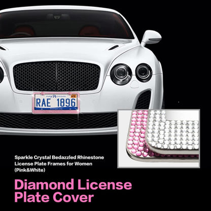 US Standard Stainless Steel License Plate Modified Frame With Diamonds, Color: Square Hole Pink Diamond - License Plate Covers & Frames by buy2fix | Online Shopping UK | buy2fix