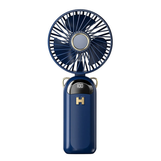 Foldable Digital Display USB Charging Fan Handheld Mute Hanging Neck Outdoor Small Fan(Blue) - Electric Fans by buy2fix | Online Shopping UK | buy2fix