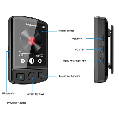 No Memory Card 1.8-Inch Color Screen Recording MP3/MP4 Sports Bluetooth Walkman With Back Clip - MP3 Player by buy2fix | Online Shopping UK | buy2fix