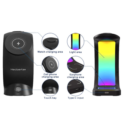 T17 3-in-1 RGB Atmosphere Light MagSafe Phone Watch Earphone Wireless Charger, Color: Black with  AU Plug - Wireless Charger by buy2fix | Online Shopping UK | buy2fix