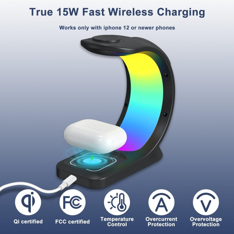 T17 3-in-1 RGB Atmosphere Light MagSafe Phone Watch Earphone Wireless Charger, Color: White with US Plug - Wireless Charger by buy2fix | Online Shopping UK | buy2fix