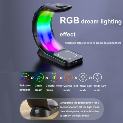 T17 3-in-1 RGB Atmosphere Light MagSafe Phone Watch Earphone Wireless Charger, Color: Black with  UK Plug - Wireless Charger by buy2fix | Online Shopping UK | buy2fix