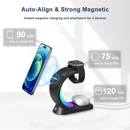 T17 3-in-1 RGB Atmosphere Light MagSafe Phone Watch Earphone Wireless Charger, Color: Black with  UK Plug - Wireless Charger by buy2fix | Online Shopping UK | buy2fix