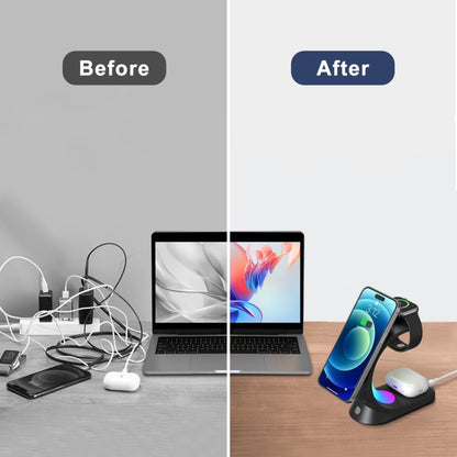 T17 3-in-1 RGB Atmosphere Light MagSafe Phone Watch Earphone Wireless Charger, Color: White with EU Plug - Wireless Charger by buy2fix | Online Shopping UK | buy2fix