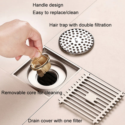 All Copper Brushed Anti-Odor Floor Drain Gravity Copper Core Bathroom Floor Drain, Specification: 8x30cm Long Invisible Medium Drain - Drain Strainers by buy2fix | Online Shopping UK | buy2fix