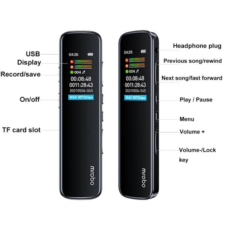 Mrobo RV-19 0.96-inch HD Screen 3D Noise Reduction Recording Pen Music Player, Capacity: 8GB(Black) - Recording Pen by Mrobo | Online Shopping UK | buy2fix