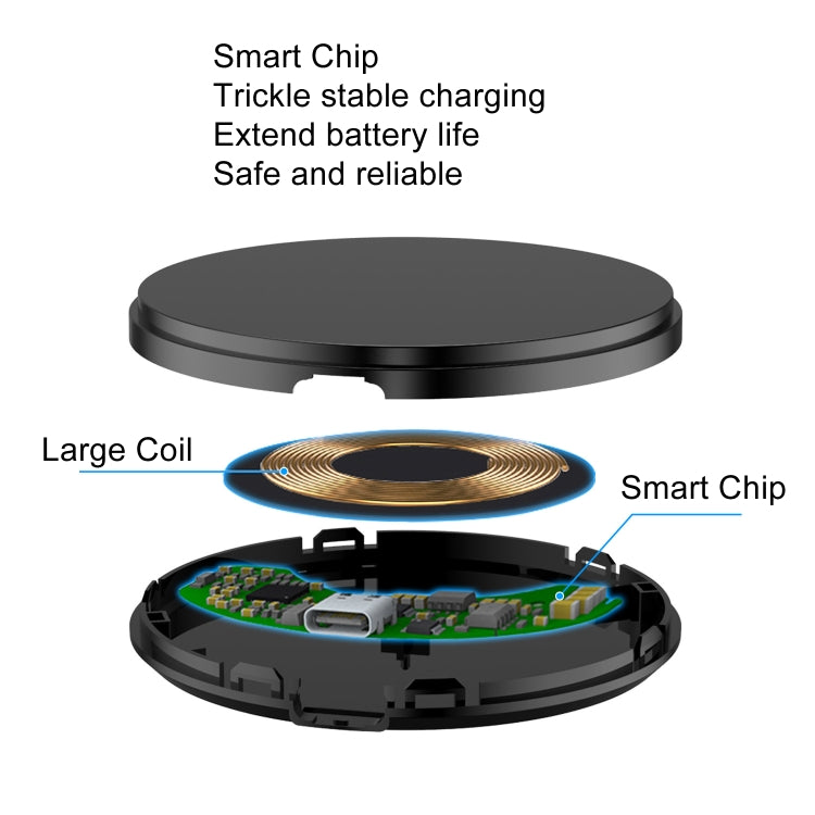 DSW-36B Mobile Phone Wireless Charger Mini 15W Fast Charging Type-C Round QI - Wireless Charger by buy2fix | Online Shopping UK | buy2fix