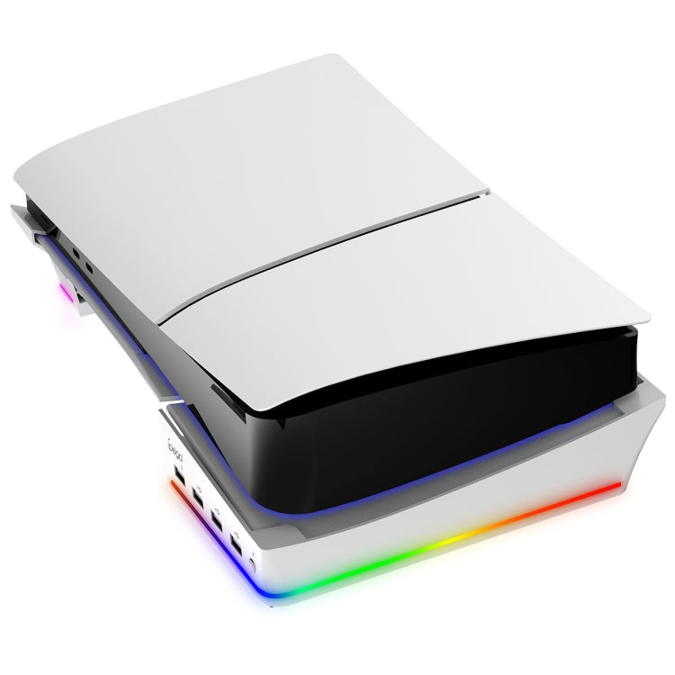 For Sony PS5 Slim IPEGA PG-P5S021 RGB Light Host Horizontal Stand With 4 USB HUBs, Color: White - Holder by IPEGA | Online Shopping UK | buy2fix