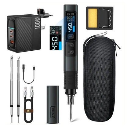 FNIRSI Portable Constant Temperature Soldering Iron Set, Model: HS-02B Upgrade 3 Head+C2C Line+100W US Plug+EU Adapter - Soldering Iron Set by FNIRSI | Online Shopping UK | buy2fix