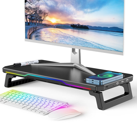 RGB Computer Monitor Stand Riser 3 USB 2.0 +1 Type-C Ports, Spec: Wireless Charging  Black - Laptop Stand by buy2fix | Online Shopping UK | buy2fix