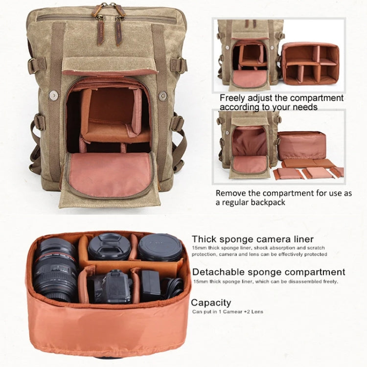 Vintage Camera Bag Waterproof  Canvas Backpack with Laptop Compartment Tripod Holder(Khaki) - Backpack by buy2fix | Online Shopping UK | buy2fix