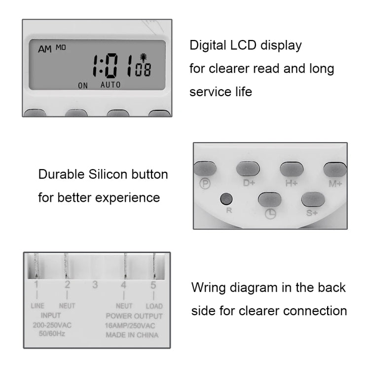 SINOTIMER CN101S-110V 1 Second Interval Digital LCD Timer Switch 7 Days Weekly Programmable Time Relay - Switch by SINOTIMER | Online Shopping UK | buy2fix